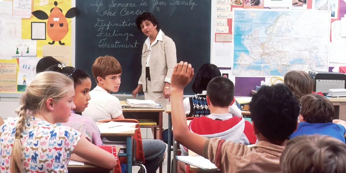 A teacher leading a classroom of students
